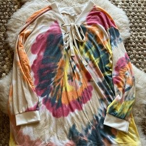 Peyton Valley Lace Up Tie Dye Oversized Top